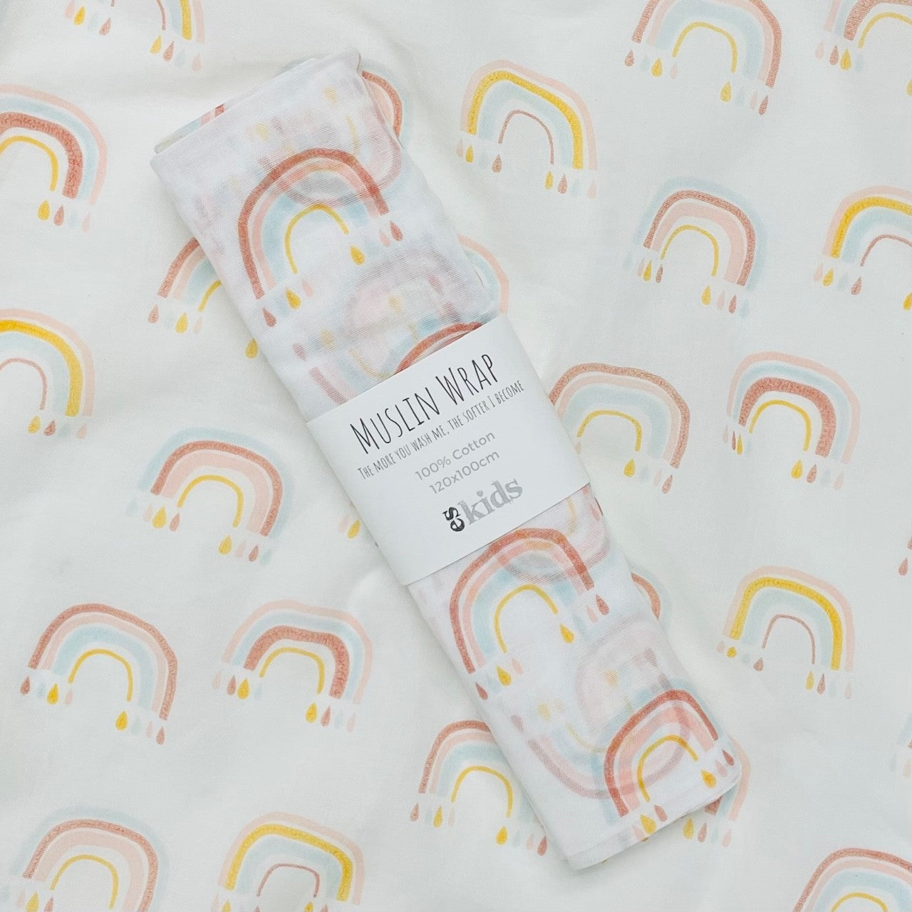 eskids-muslin-wrap-rainbow-print-100x120cm-the little haven