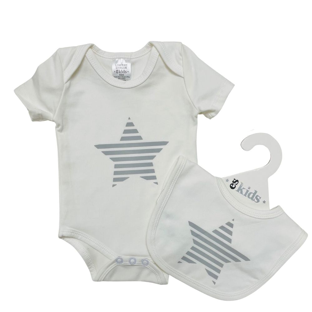 eskids-baby-short-sleeve-set-grey-star-000-bodysuit-bib-the little haven