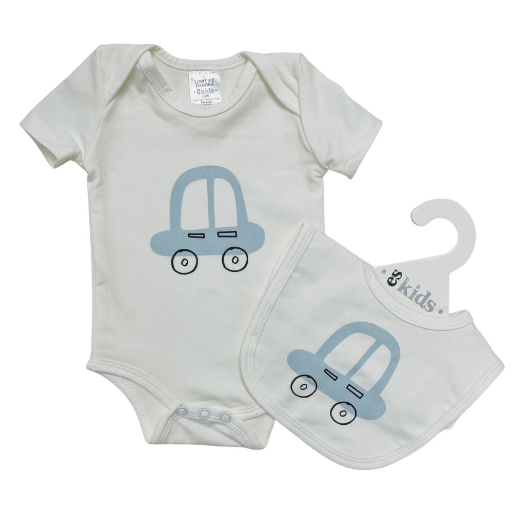 eskids-baby-short-sleeve-set-car-000-bodysuit-bib-the little haven