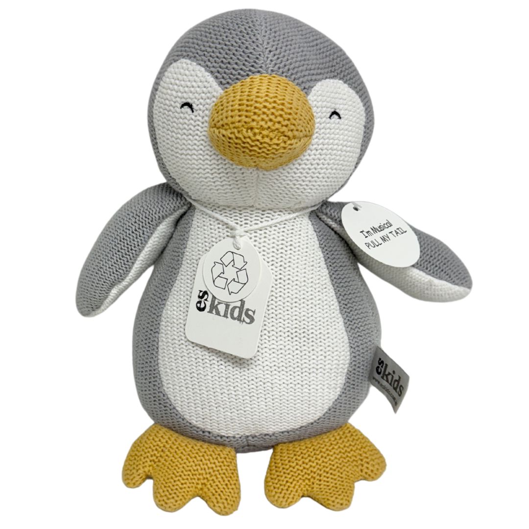 ES Kids - Knitted Musical Penguin - Grey - 22cm - the little haven