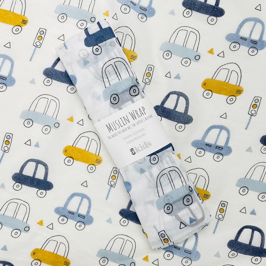 eskids-muslin-wrap-car-print-100x120cm-the little haven