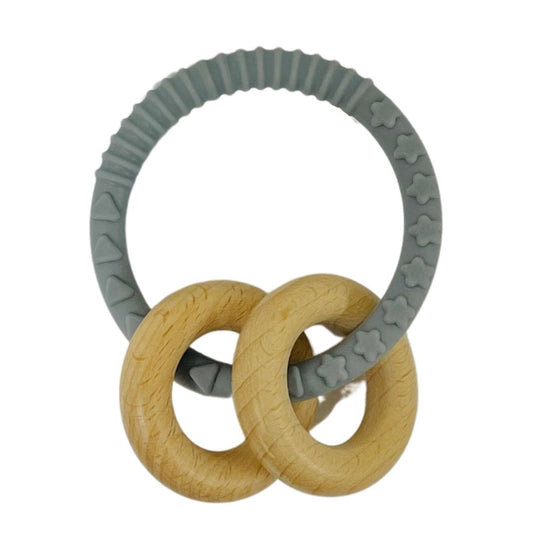 es-kids-teether-silicone-wood-rings-grey-the little haven