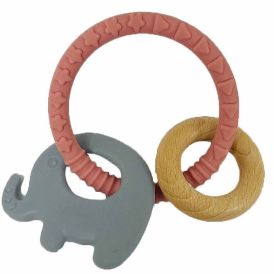 es-kids-teether-silicone-ring-elephant-pink-the little haven