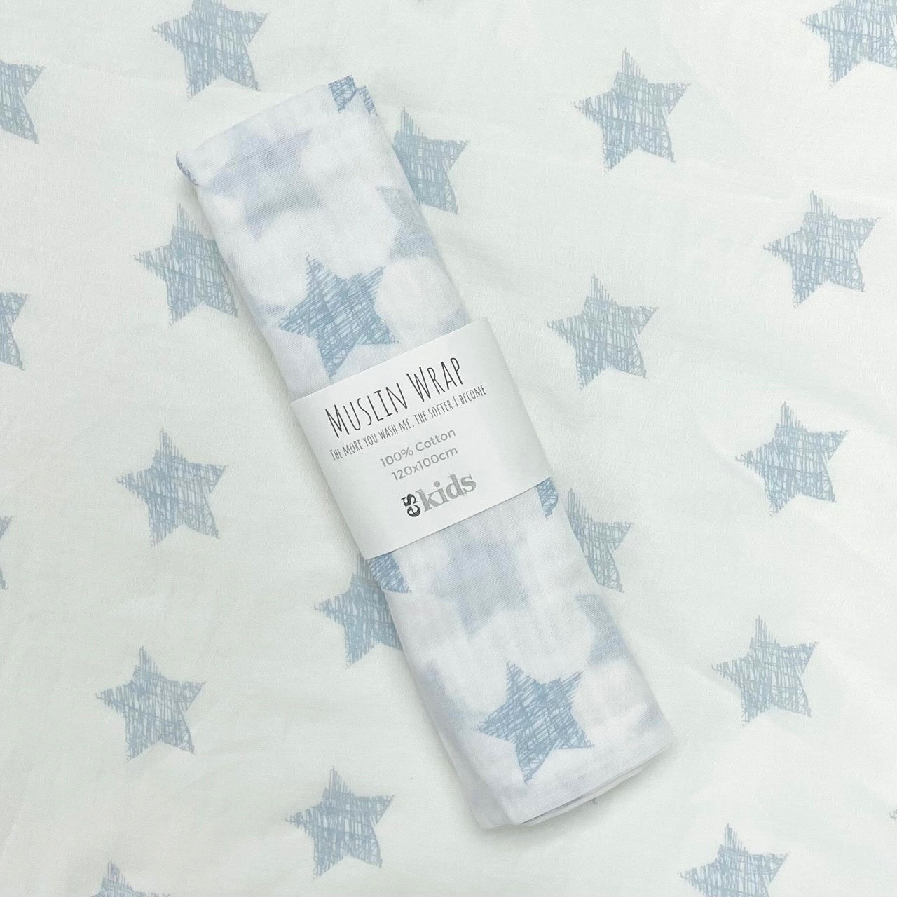 eskids-muslin-wrap-blue-star-100x120cm-the little haven