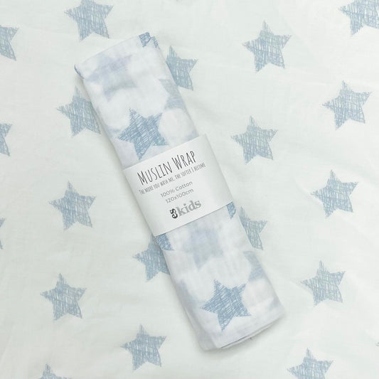 eskids-muslin-wrap-blue-star-100x120cm-the little haven