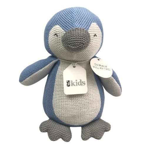 ES Kids - Knitted Musical Penguin - Blue - 22cm - the little haven