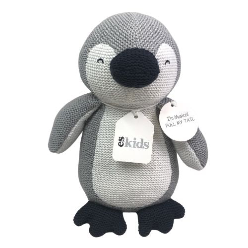 ES Kids - Knitted Musical Penguin - Grey - 22cm - the little haven