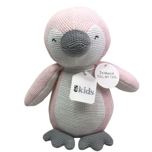 ES Kids - Knitted Musical Penguin - Pink - 22cm - the little haven