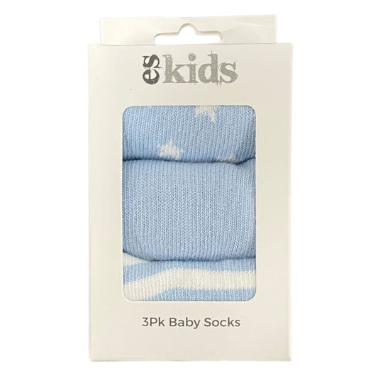 eskids-baby-socks-boxed-blue-star-3-pack-the little haven