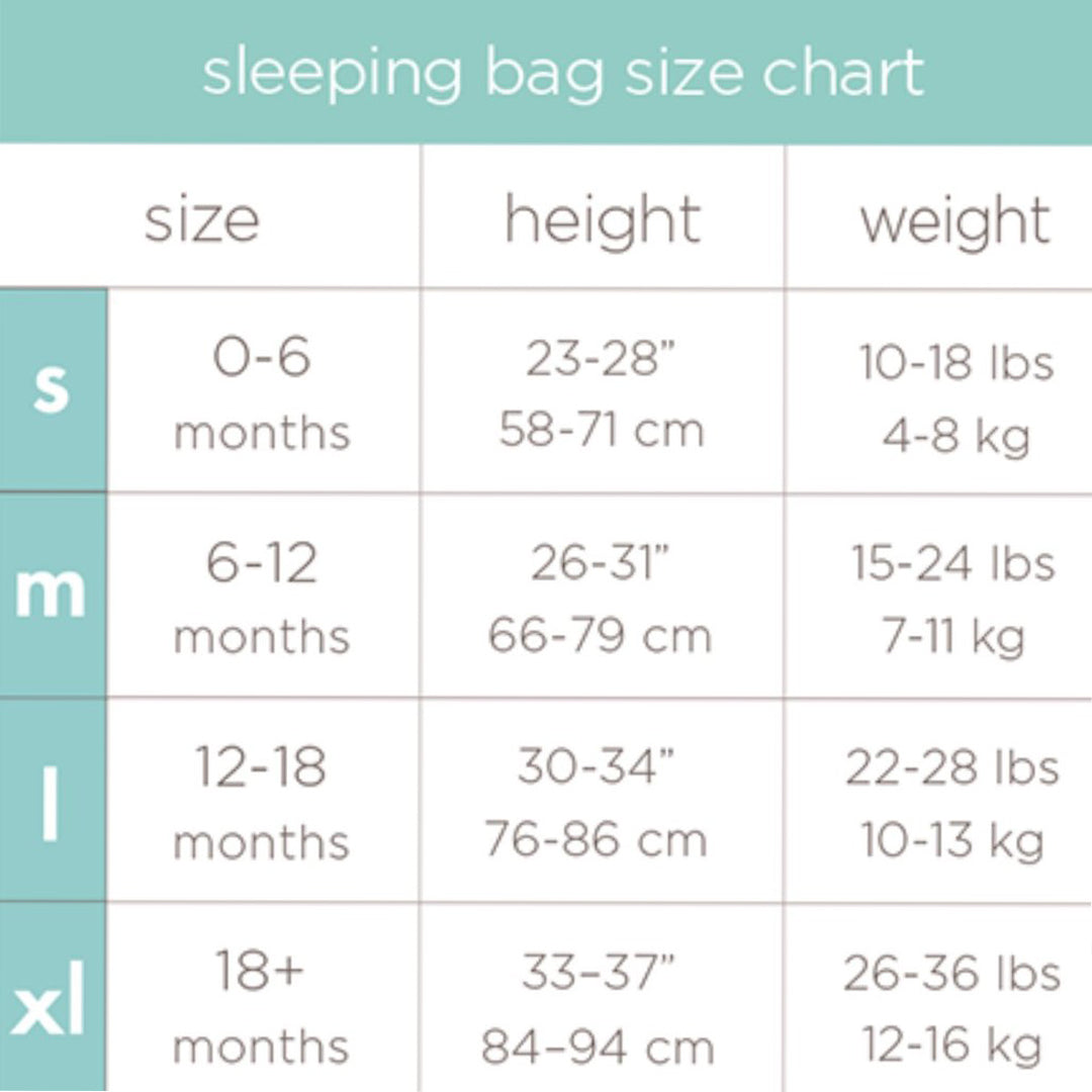 TOG Sleeping Bag Chart-the little haven