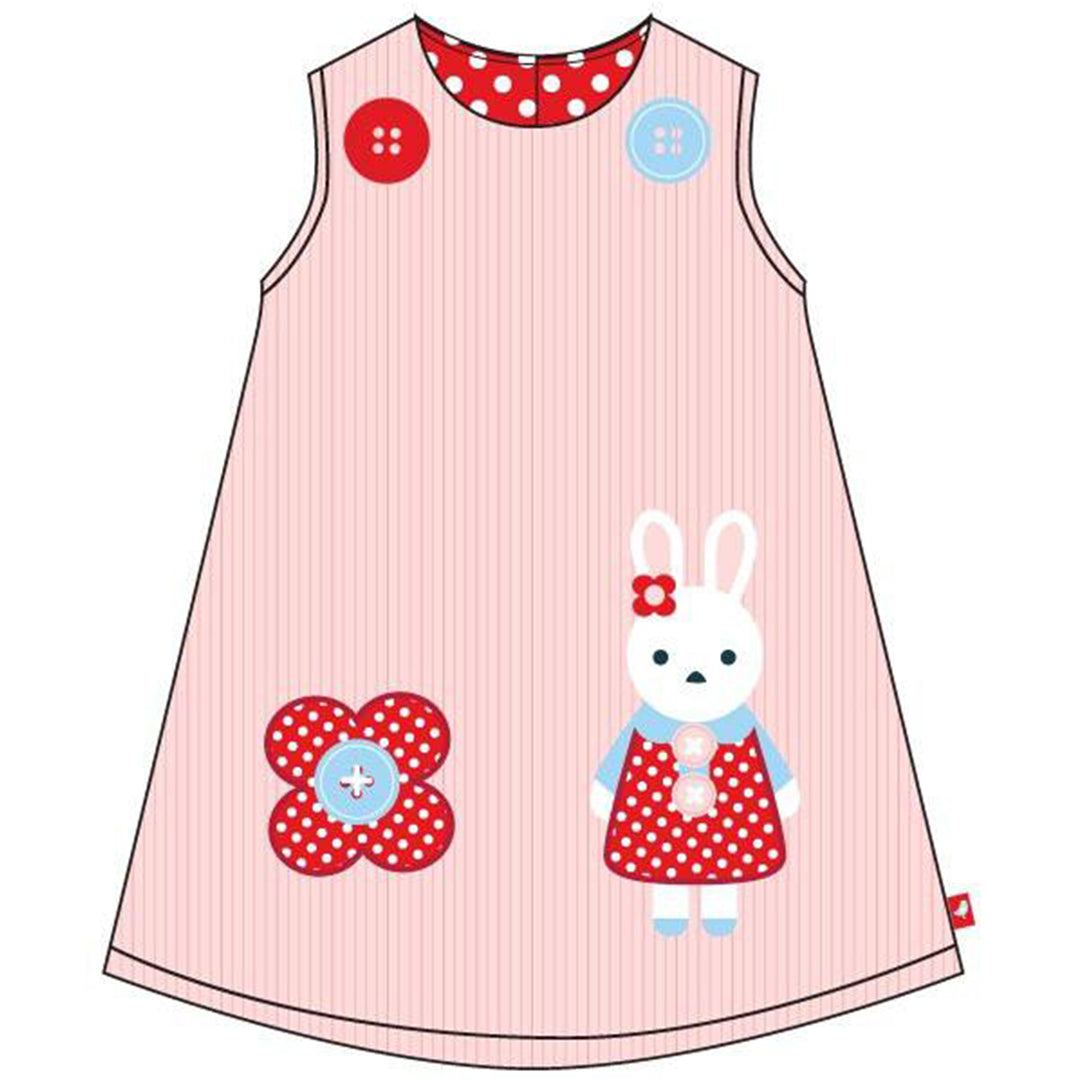 Pastel Pink Corduroy Pinafore Dress Bunny with Red White Polka