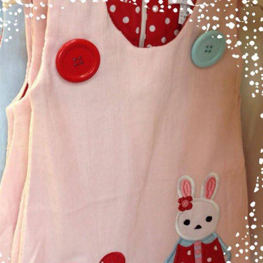 Bluebird & Honey - Bunny Pastel Pink Corduroy - Red & White Polka Lining Pinafore Dress-the little haven