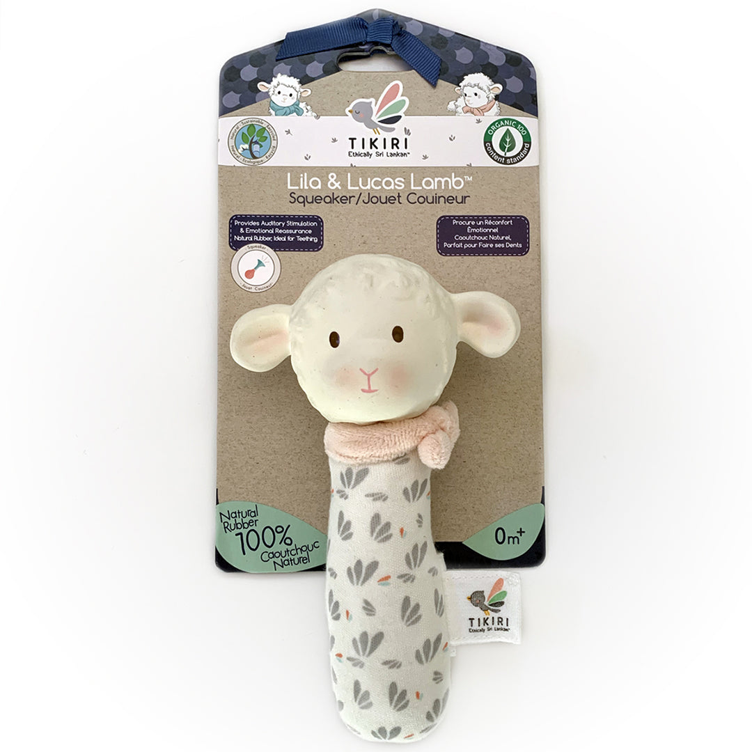 Tikiri - Lila the Lamb Squeaker (Pink) with Rubber Head -the little haven