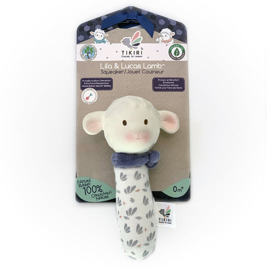 Tikiri - Lila the Lamb Squeaker (Blue) with Rubber Head -the little haven